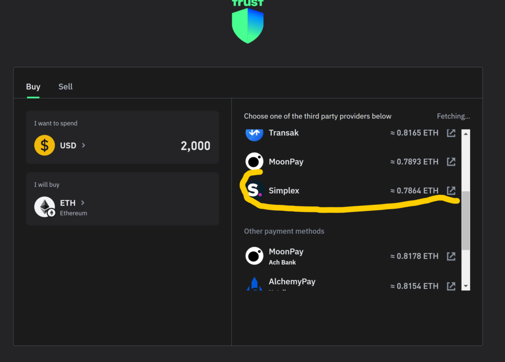 trust wallet carding method